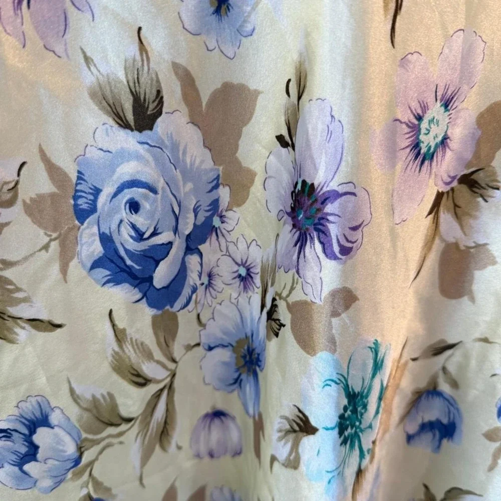 Floral Satin Nightgown Lingerie Lace Trim Romantic Cottagecore Slip Dress‎ Sz S